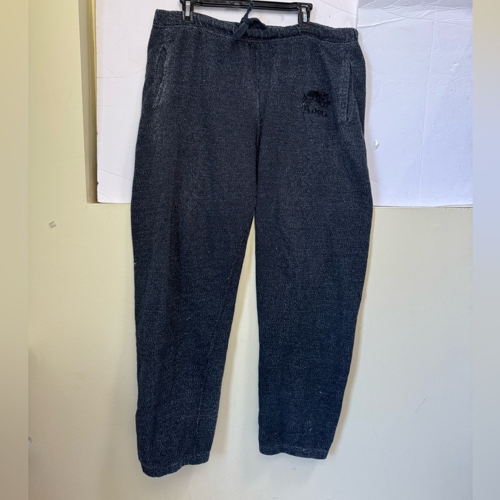 Roots Original Cotton Blend Sweatpant Fleece Pockets Drawcord Logo Soft Unisex L - Picture 2 of 16